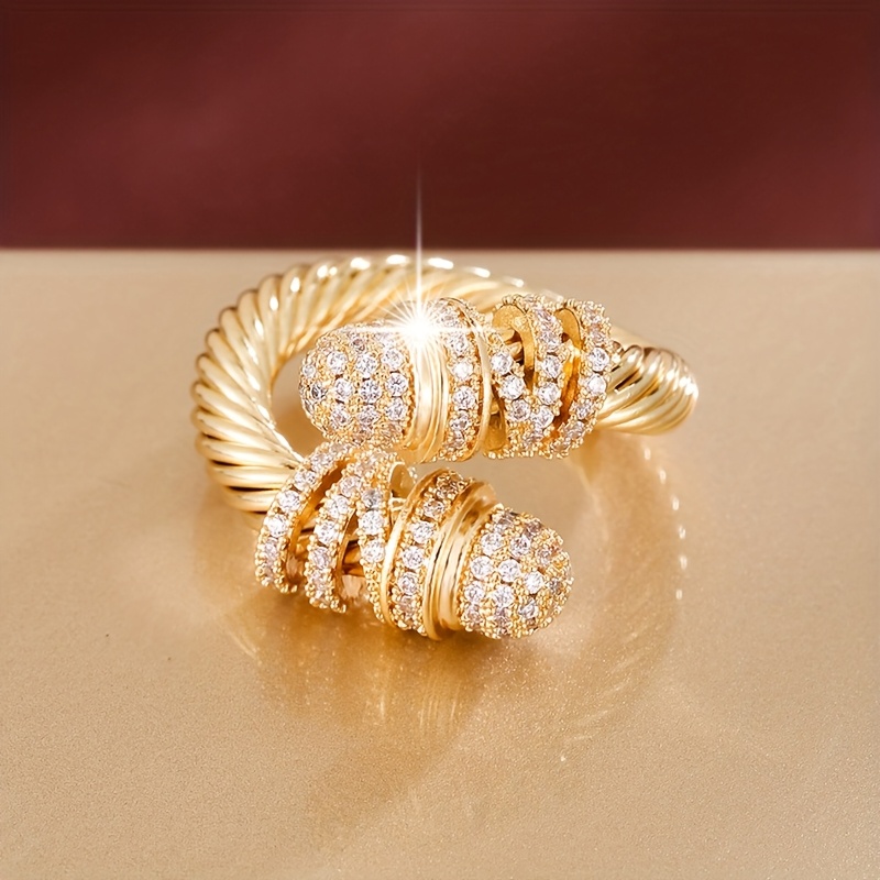 Geometric Zirconia Inlaid Open Ring for Women